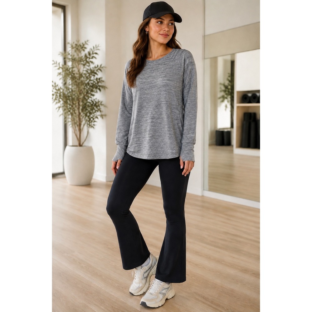 Athleta Women Grey Space Dye Raglan Long Sleeve Pullover Sweatshirt Size S
